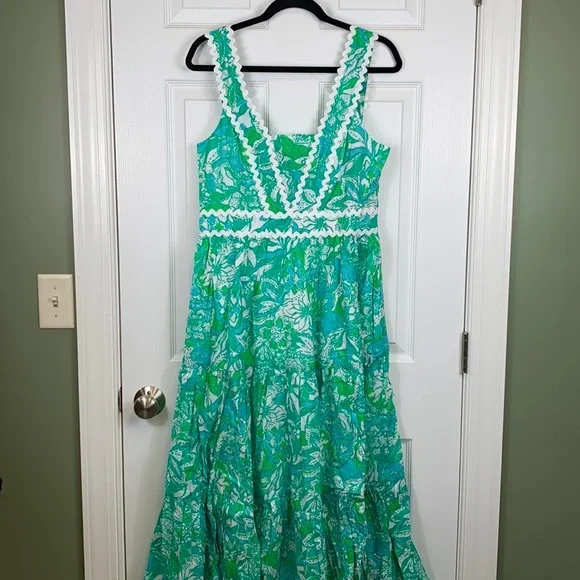 NWT Lilly Pulitzer Botanical green safari sangria Pollie cotton midi dress  sz 10 Women